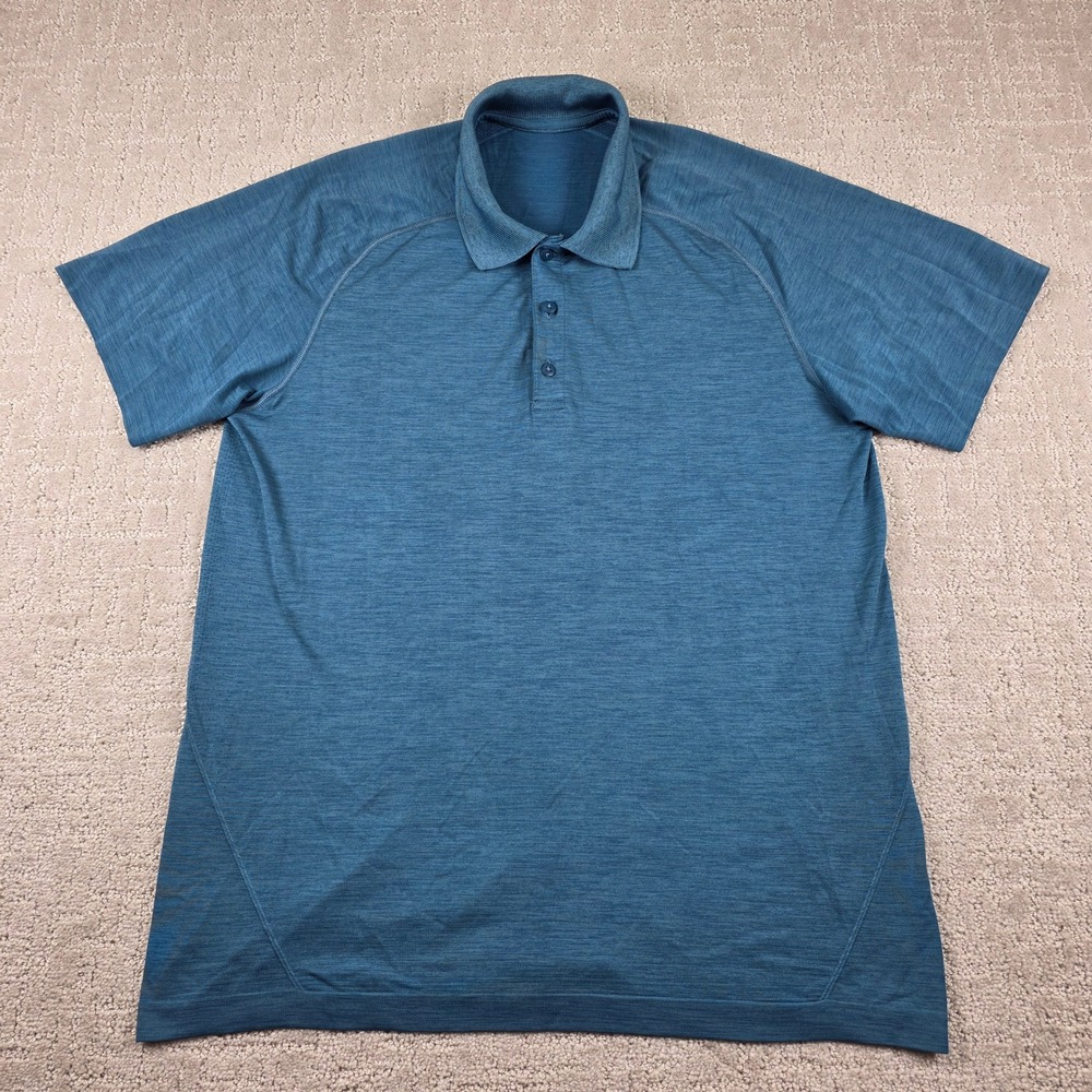 Lululemon Metal Vent Tech Polo Shirt Mens Large Blue Teal Short Sleeve Athletic - Picture 1 of 8